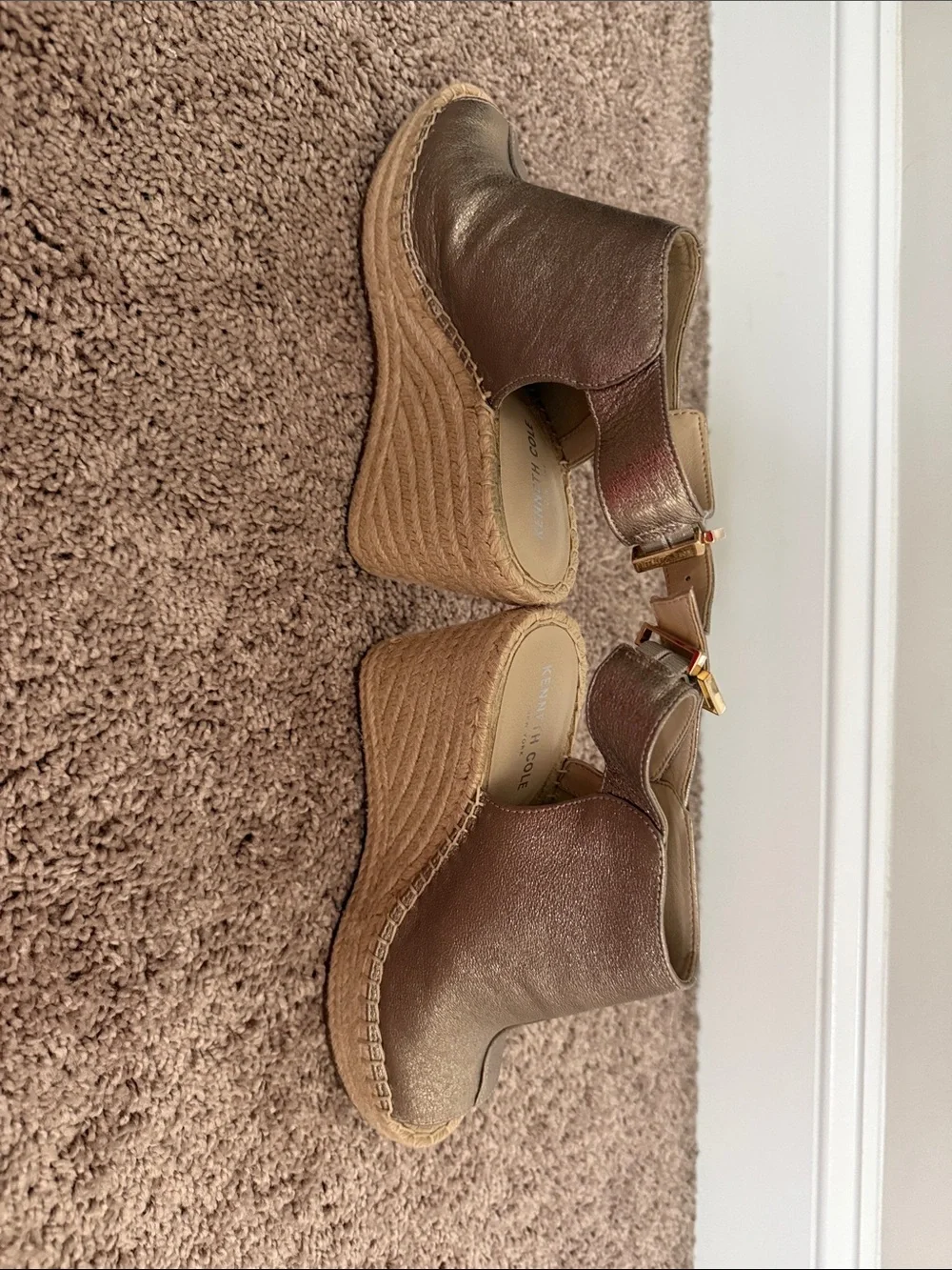 Kenneth Cole Metallic Bronze Open-Toe Espadrille Wedges